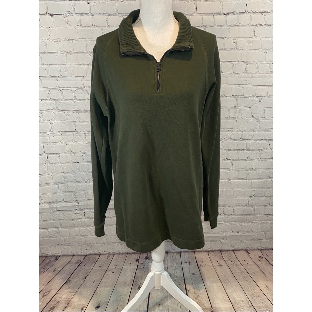 EDDIE BAUER Men's Sweatshirt 1/4 Zip 100% Cotton Olive Green-Large